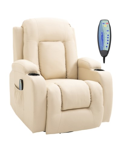 8-Point Reclining Massage Chair with Cup Holders and Remote, 85x94x104 cm, Beige