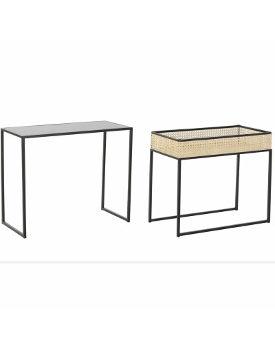 Setti 2 pientä pöytää DKD Home Decor Metalli Rottinki (60 x 30 x 50 cm)