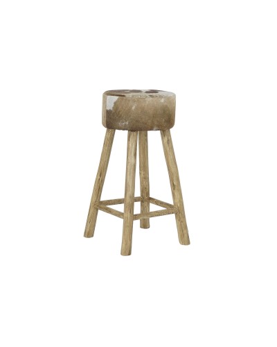 Tabouret en Cuir et Bois de DKD Home Decor, Naturel et Blanc, 42 x 42 x 77 cm
