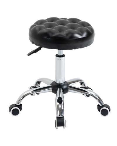 Adjustable Height Stool with 5 Wheels, Steel, Foam & PU Leather, Ф48x47-59Acm