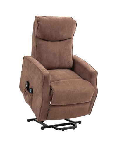  Poltrona Relax Alzapersona con 8 Punti Massaggio, Reclinazione a 135° e 2 Telecomandi, Marrone