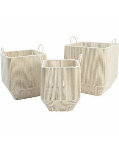 Set Cestini DKD Home Decor in Metallo e Cotone Beige (3 Pezzi), 37x37x45cm