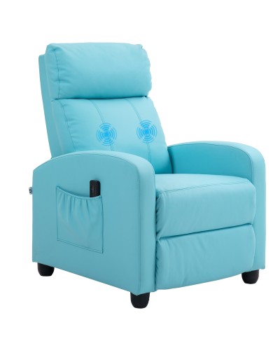 Massaging Recliner Chair with Remote & 8 Programs, Reclining and Footrest, Light Blue
