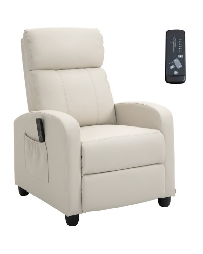 Massaging Recliner Chair with Remote, 8 Programs, Reclining and Footrest, 68x88x98cm, Cream