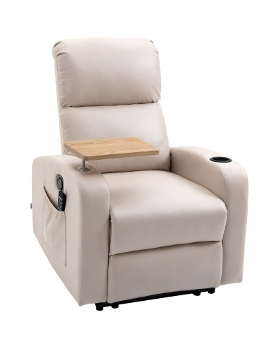  Poltrona Massaggiante e Reclinabile con Poggiapiedi e Telecomando, in Microfibra, 77x93x105 cm, Beige