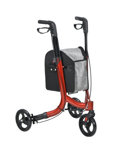  Deambulatore ad Altezza Regolabile con 3 Ruote e Tasca Portaoggetti, in Alluminio, 68x68x86.5-99 cm, Rosso