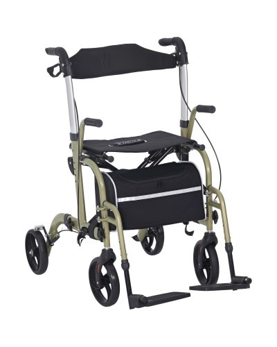 Folding Walker with Footrest and Bag, Aluminum, PP & Polyester, 59x104x88-101 cm, Yellow & Green