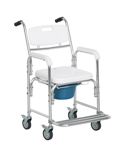 Comfortable Wheeled Commode Chair for Seniors 3-in-1, Aluminum Toilet Chair with Removable Bucket, White