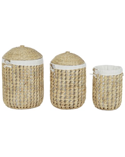 Pyykkikori Home ESPRIT Valkoinen Luonnollinen 3 Kappaletta 46 x 46 x 69 cm