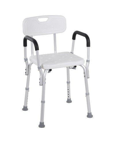 Adjustable Aluminum Shower Chair with Anti-Slip Feet, 51.5x51.5x71-84cm, White