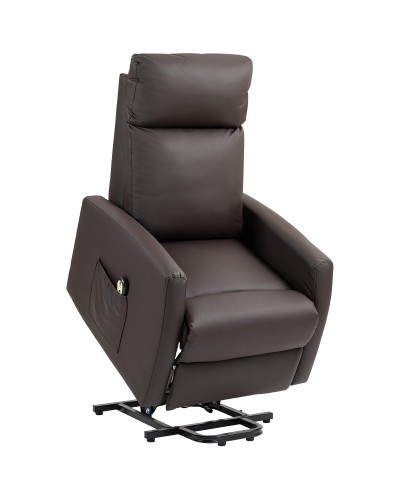 Recliner Lift Chair with Remote Control and Footrest, 145° Recline, Dark Brown PU Leather, 67x95x105 cm