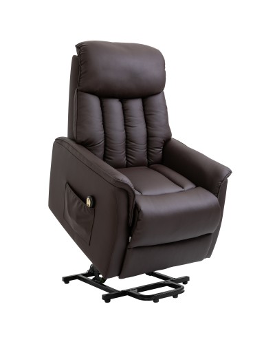  Poltrona Elettrica Alzapersone Reclinabile 145°, Poltrona Relax Elettrica in Pelle PU con Telecomando, Tasche Laterali e Poggia