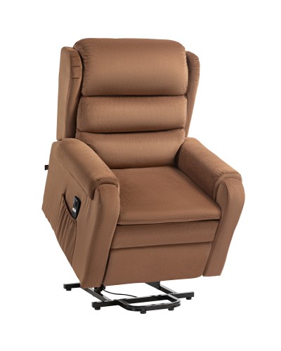  Poltrona Alzapersona Reclinabile a 160° con Poggiapiedi e Telecomando, in Velluto, 85x88x109 cm, Marrone