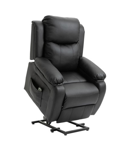  Poltrona Elettrica Alzapersona Reclinabile fino 160° con Telecomando, in Similpelle, Nero