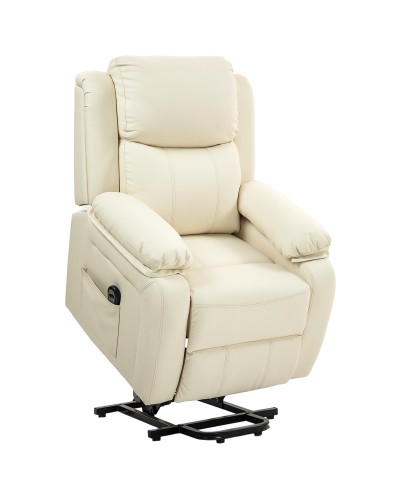 Reclining Power Lift Chair with Footrest and Remote, PU Leather and Steel, 76x90x105 cm, Cream