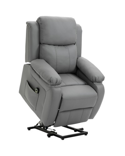  Poltrona Relax Elettrica e Alzapersona Reclinabile fino 160° con Telecomando, in Similpelle - Grigio