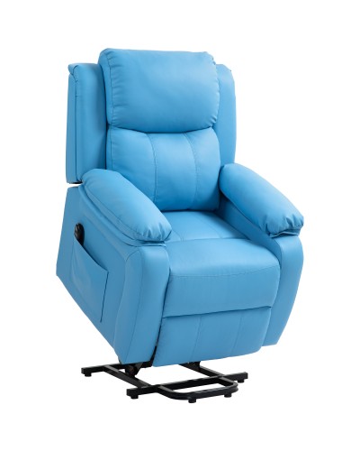  Poltrona Alzapersona Reclinabile con Poggiapiedi e Telecomando, in Pelle PU, 76x90x105 cm, Azzurro