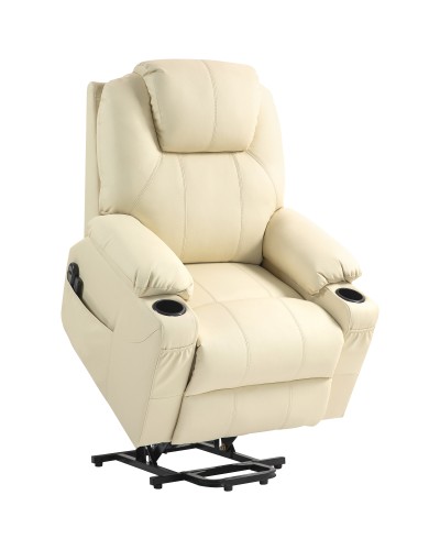 Reclining Lift Chair with 135° Recline, 8 Massage Points, Remote Control and Footrest, 88x92x106 cm, Cream