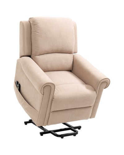  Poltrona Alzapersona Reclinabile fino a 135° con Telecomando, Poggiapiedi e Seduta Imbottita, 88x92x106 cm, Marrone Chiaro