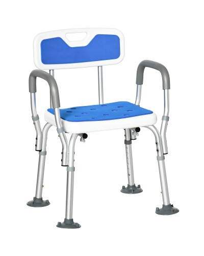 Padded Adjustable Height Shower Chair with Arms and Suction Cup Feet