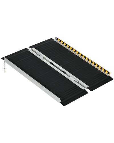  Rampa per Sedia a Rotelle Pieghevole in Alluminio con Deflettori e Adesivi, 91x73.6x5.1 cm, Nero