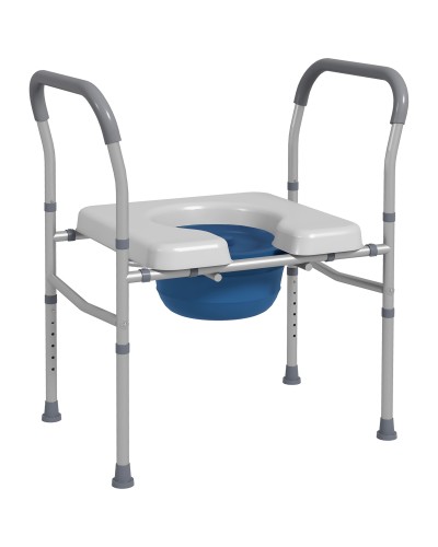  Sedia Comoda WC per Anziani e Disabili 4 in 1 Regolabile in Altezza con Braccioli Imbottiti, Grigio