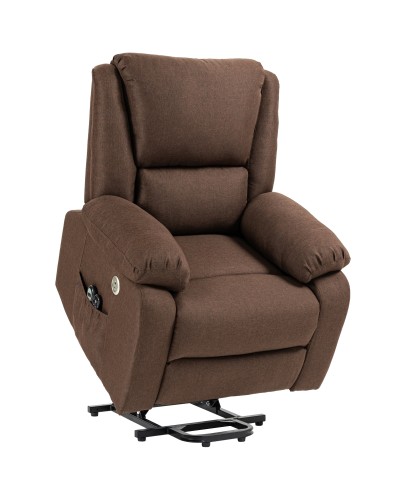  Poltrona Alzapersona Reclinabile con Poggiapiedi, in Tessuto Effetto Lino, 87x92x105 cm, Caffè