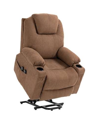 8-Point Massage Lift Chair with Remote, Linen-Look Fabric, 90x101x107 cm, Coffee