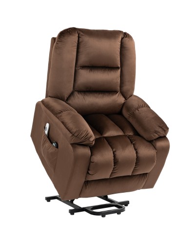 Reclining, Heated, and Massage Lift Chair in Brown Velvet