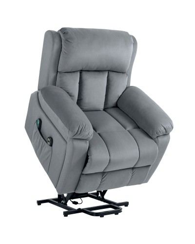  Poltrona Alzapersona a 8 Punti Massaggianti e Tasca Portaoggetti, in Finta Pelle e Acciaio, 90x95x103 cm, Grigia
