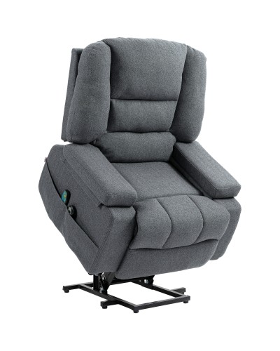 Reclining Lift Chair with 8 Massage Points, Linen-Look Fabric, 97x90x102 cm, Grey