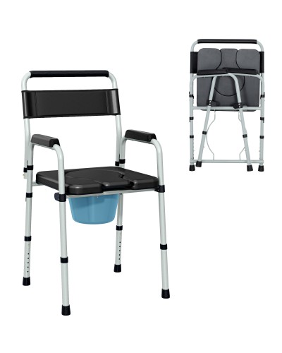 Folding and Adjustable Toilet Chair with Arms and Backrest, Steel and PU Leather, 52.5x46x81.5-97 cm, Black