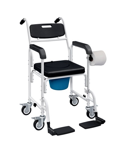 4-in-1 Waterproof Commode Wheelchair with Flip-Up Footrests, Aluminum and Plastic, Black