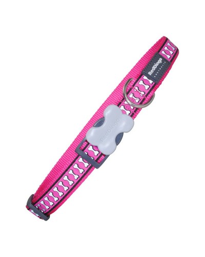 Collare Riflettente Red Dingo per Cani - Osso Fucsia, Taglia Medium (2,5 cm x 41-63 cm)