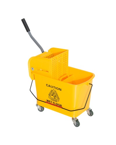 Yellow PP Bucket Trolley with Water Separator and Removable Wringer, 63 x 27 x 67cm