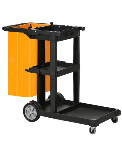 3-Tier Cleaning Trolley with Hooks and 100L Bag, 121x50.5x96.5 cm, Black Yellow and Grey