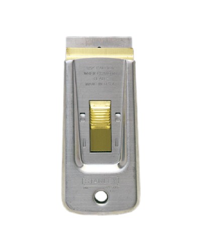 Raspador Stanley para vidrio, robusto y manejable.
