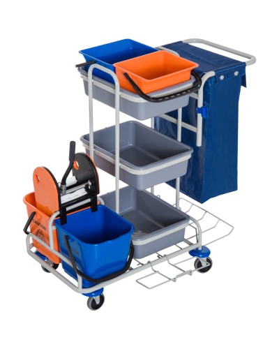 Professional Multi-Purpose Cleaning Cart with 4 Buckets Wheels Canvas Bag 118 × 73 × 103cm