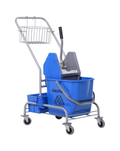  Carrello Pulizie Professionale con Cesto Sospeso, Ripiano, 25L Secchio Lavapavimenti con Strizzatore, Carrello Multiuso con Gan