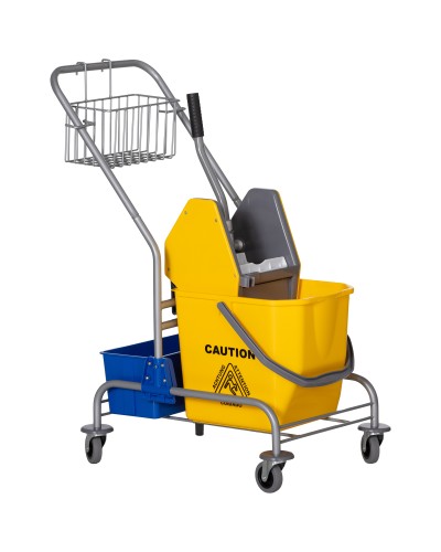  Carrello Pulizie con Strizzatore, Secchio 25L e Ripiano in Plastica, in PP e Metallo, 72x49.5x95 cm, Blu e Giallo