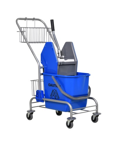  Carrello delle Pulizie Professionale con Secchio da 26L per Mocio, Strizzatore e Cestini a Rete, Blu