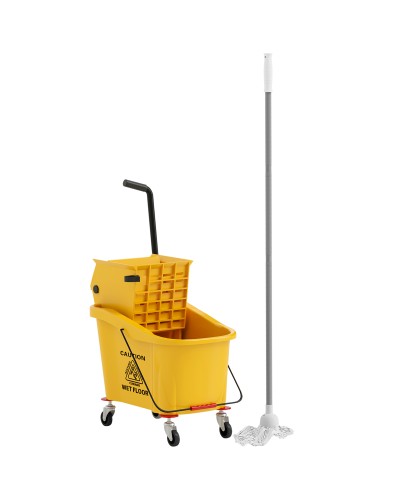  Secchio Lavapavimenti Professionale 36L con Mocio, Strizzatore, Ruote e Manico, 55x37x65 cm, Giallo