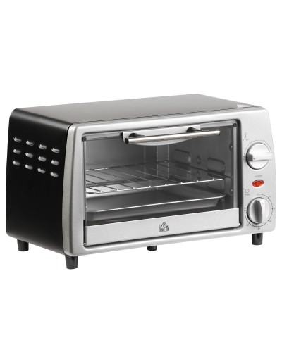  Fornetto Elettrico 10L Temperatura Regolabile e Timer, Griglia e Teglia Incluse, 750W, 36.5x26x22cm, Argento Nero