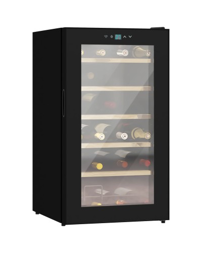 24 Bottle Wine Fridge, 65L Capacity, Temperature Control & Removable Shelves, Black