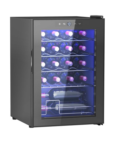  Cantinetta Vino Refrigerata per 20 Bottiglie, Capacità 53L, Porta in Vetro Anti-UV e Ripiani Regolabili, Nero