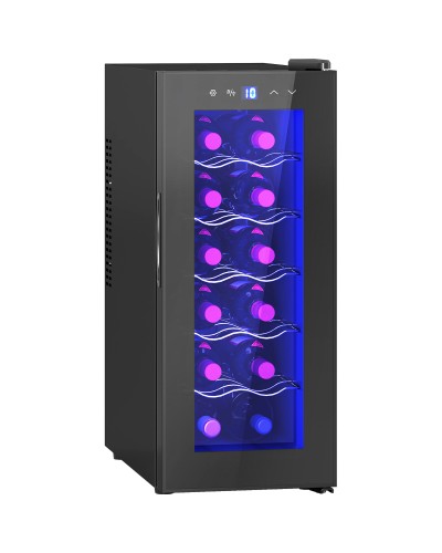 12 Bottle Dual Zone Wine Cooler Refrigerator, Adjustable Shelves, LED Lighting, Black