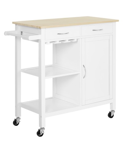  Carrello da Cucina Classico con Cassetti e Ruote in Legno Salvaspazio 89x40x84cm