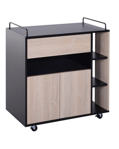  Carrello da Cucina Multiuso Moderno con Ruote Cassetto Anta in Legno Rovere, 76,5x40x82cm