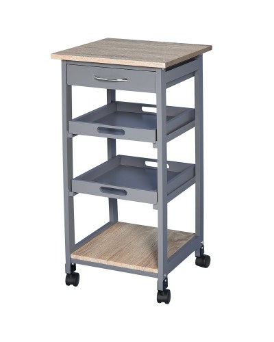 Kitchen Cart with Drawer, 2 Pull-Out Trays & Fixed Shelf, Pine Wood & MDF, 37x37x76 cm