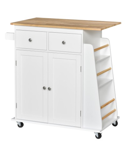  Carrello da Cucina Portaspezie a 3 Livelli e 4 Ruote in MDF e Truciolato, 89x45x89cm, Bianco